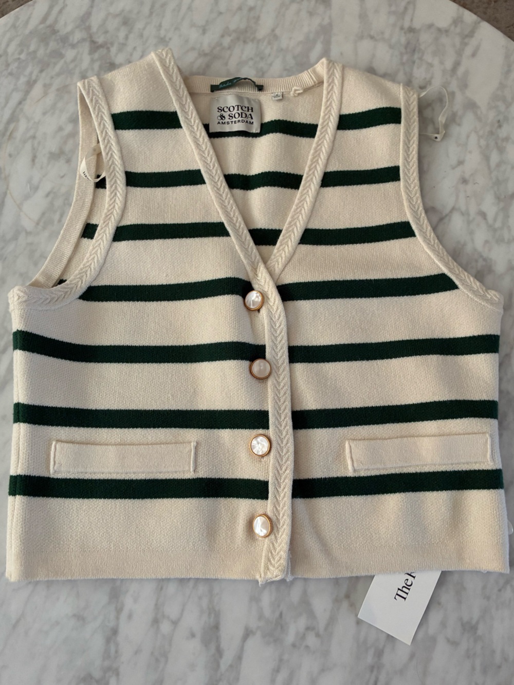 Scotch & Soda Cream and Forest Green Striped Vest